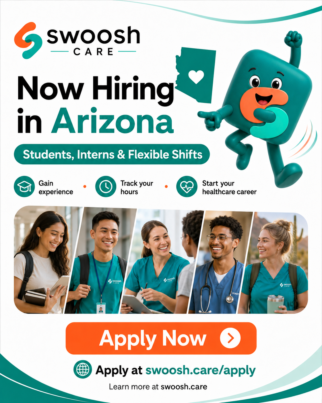 Swoosh Care now hiring students, interns, and flexible shifts in Arizona